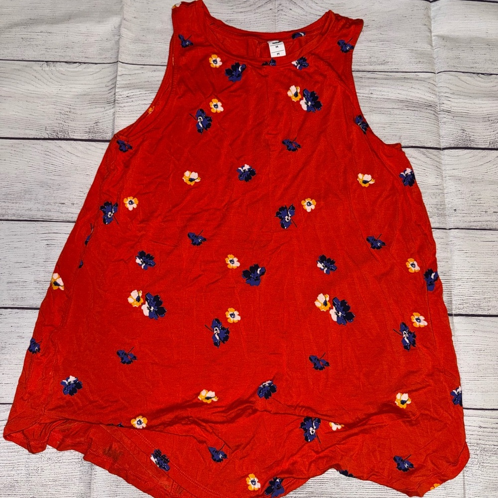 Women's Floral Red Sleeveless Top